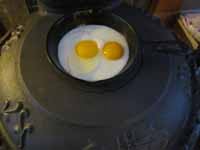 Eggs in a cast iron pan.